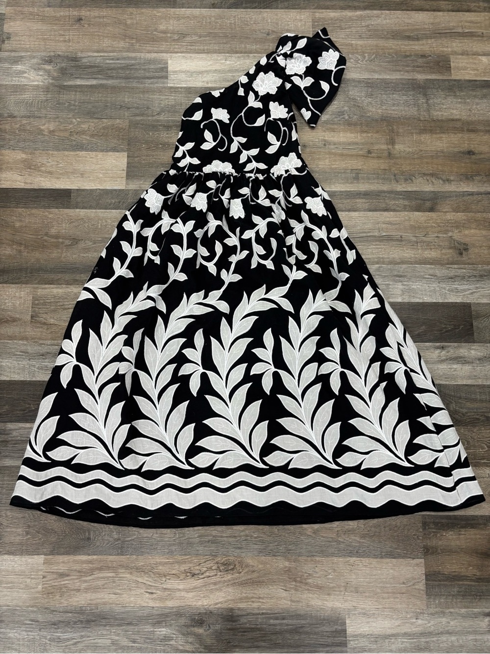 Anthropologie Black and White One-Shoulder Midi Dress